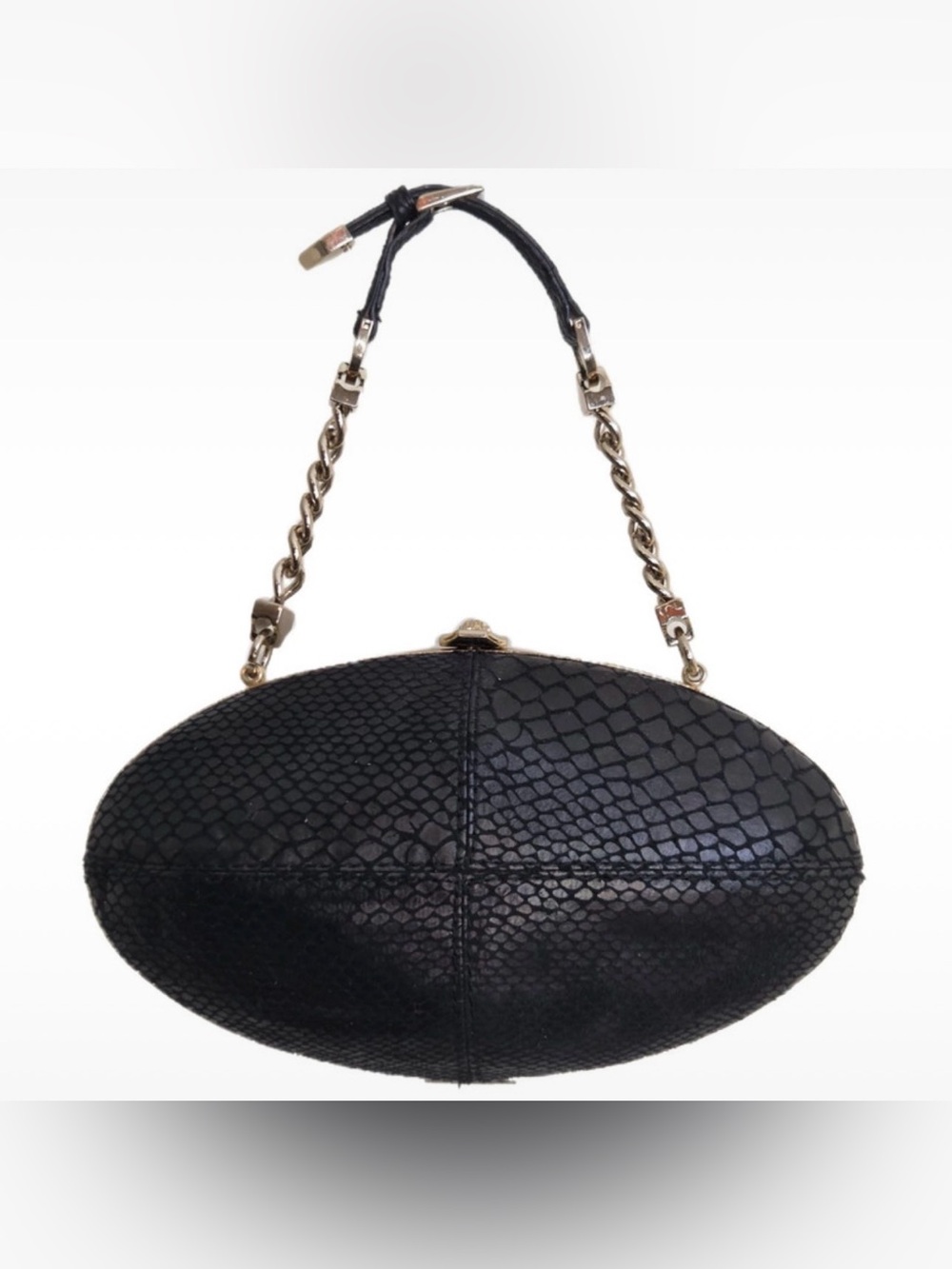 Versace Profumi Black and Gold Snakeskin Fabric
Top Handle Clutch Rare